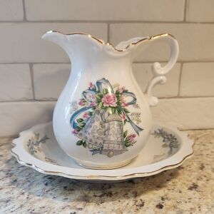 Vintage Lefton Happy Anniversay Pitcher And Bowl